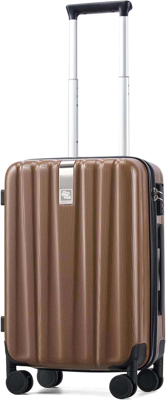 Hanke 20 Inch Carry On Luggage 22x14x9 Airline Approved Lightweight PC Hard Shell Suitcases with Wheels Travel Luggage Rolling Suitcase Travel Luggage Bag Christmas Gifts for Birthday （Brown）