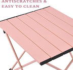 Grope Portable Beach Table for Sand with Aluminum Table Top, Folding Camping Table Easy to Carry, Prefect for Outdoor, Picnic, BBQ, Cooking, Festival, Beach, Home (Pink-S)