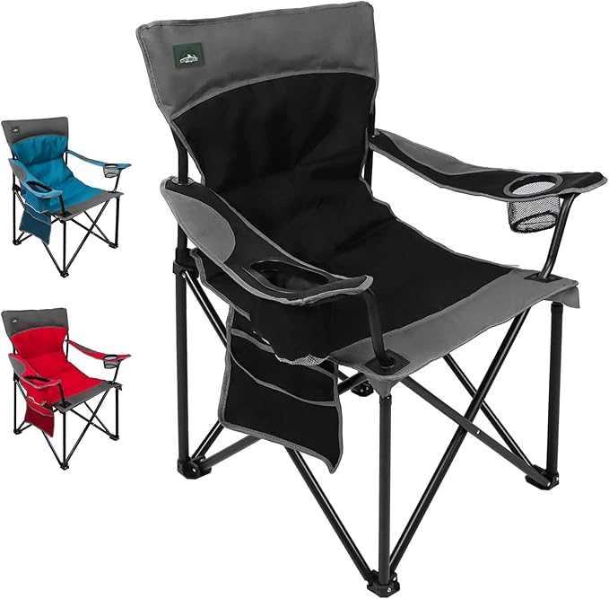 Northroad Foldable Camping Chair Heavy-Duty Outdoor Folding Chair Support Up to 300lbs for Hiking, Picnics, Patio, Beach, Fishing (Black)