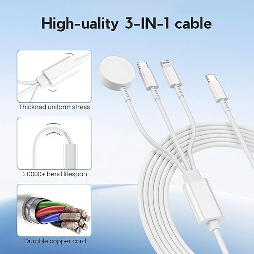 Upgraded Apple Watch Charger, 3 in 1 Multi Charging Cable 6FT, Magnetic Fast Charger, Portable Wireless Fast Charging Cable Cord for iWatch Series Ultra SE 3/11/10/9/8/7/6/iPhone17 16 15/14/13/12/11