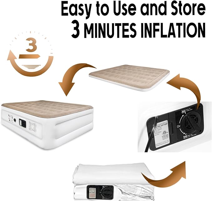CALEN Queen Air Mattress with Electric Built in Pump, Luxury Double High Inflatable Mattress for Camping, Home&Guests, 18" Blow up Airbed- Fast Inflation/Deflation - 650lb MAX