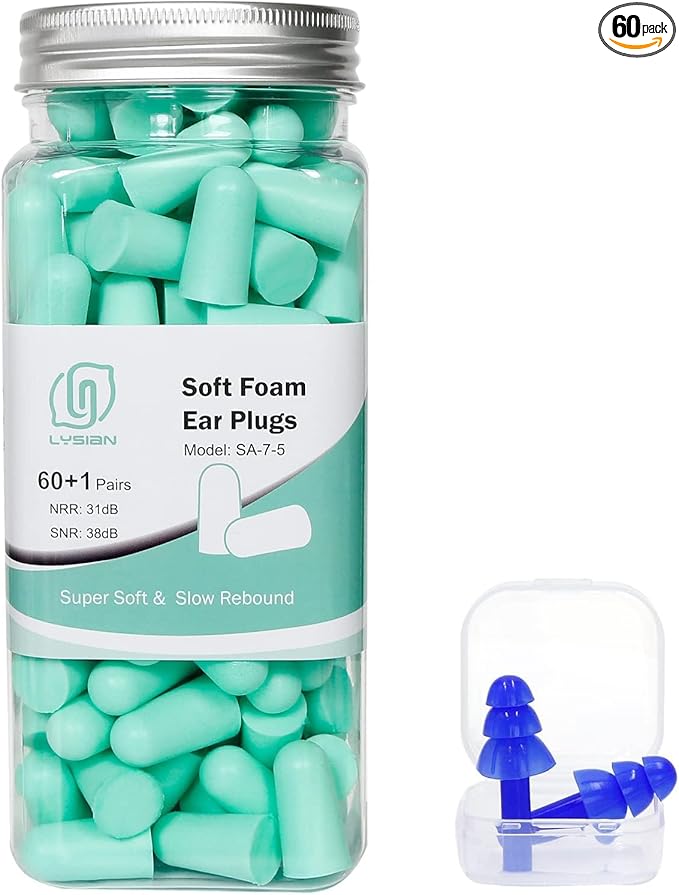 LYSIAN Ultra Soft Foam Earplugs for Sleep - 38dB Noise Cancelling Ear Plugs Perfect for Travel, Study & Quiet Rest - 60 Pairs Value Pack (Aqua)