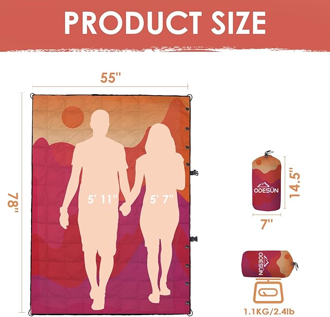 Lightweight Camping Blankets Outdoor Down Alternative Puffy Printed Camping Blanket Waterproof Large Silk Cotton Blanket Packable Warm for Trave Picnic Hiking Camping Cold Weather 78" x 55"