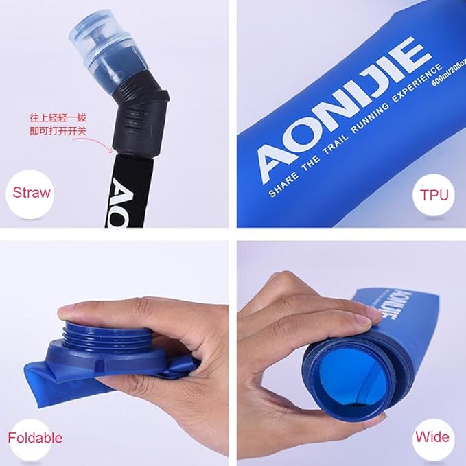 AONIJIE 2Pack of Soft Soft Folding Hydration Bottle Water Collapsible Flask BPA-Free Bottles (350ml/11.95oz)