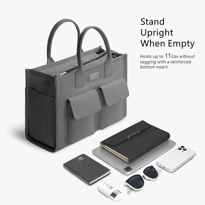 TOPDesign Heavy-Duty Canvas Tote Bag for Women, Adjustable Crossbody/Shoulder Handbag with 9 Pockets, Everything Tote