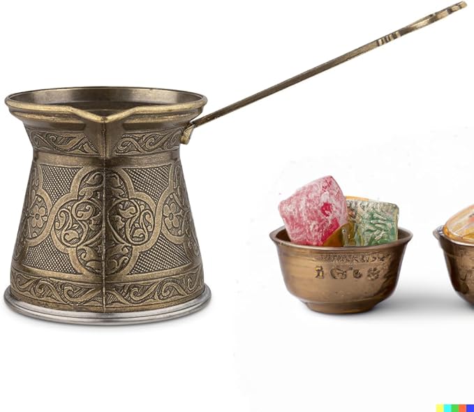 Alisveristime Authentic Turkish Coffee Pot, Handmade Cezve/Ibrik, 4-Inch Width, 4-Inch Height - 20.28 Ounce Enhance Your Coffee Experience Now! (6 Cup) (Antique Green)