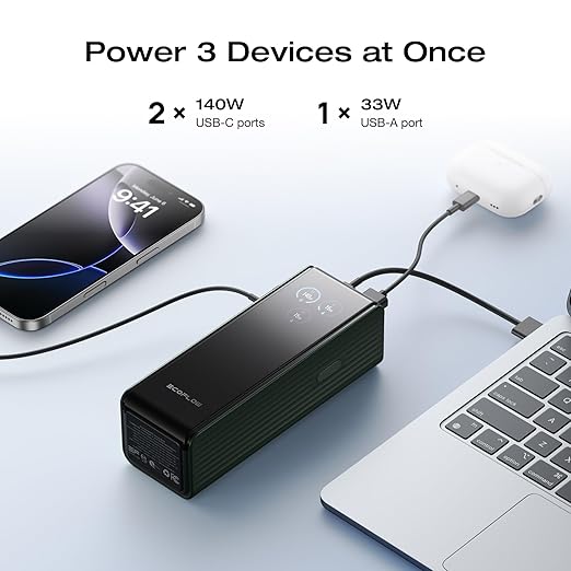 EF ECOFLOW Rapid Power Bank 25,000mAh, 170W Portable Charger with Dual 140W USB-C Ports for Multi-Device Charging, Smart TFT Screen, Compatible with iPhone Series, Samsung, Laptop and More (Green)