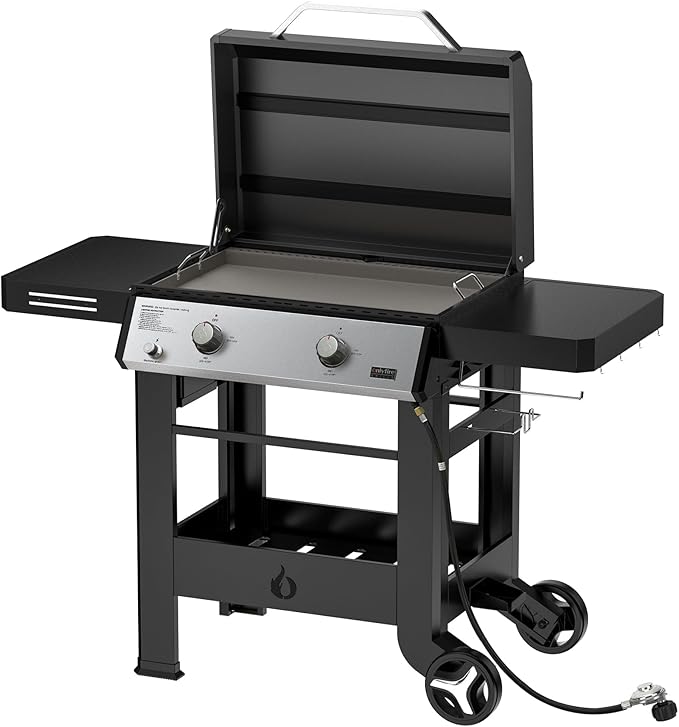 Propane Gas Griddle, 2-Burner Outdoor Gas Stove with 518 sq.in Cooking Area, Foldable Side Tables, Flat Top Grill Griddle for Patio Barbecue, Backyard BBQ Party, GS351