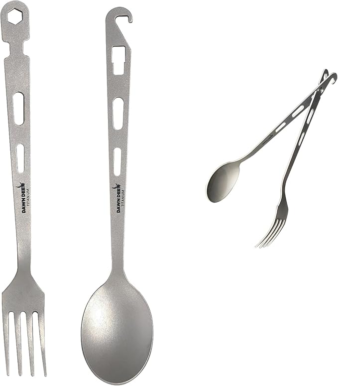 Titanium Fork Spoon Knife Set - Camping Tongs | Ultralight Backpacking Utensils, Travel Cutlery Set, Heat-Resistant & Rustproof, Hiking Survival Gear (Fork+ Spoon)