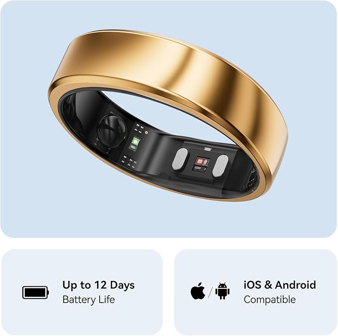 RingConn Gen 2, World’s First Smart Ring with Sleep Apnea Monitoring, No APP Subscription, 12-Day Battery Life, Stress/Heart Rate/Women's Health Tracker, Android & iOS Compatible (Rose Gold, Size 10)