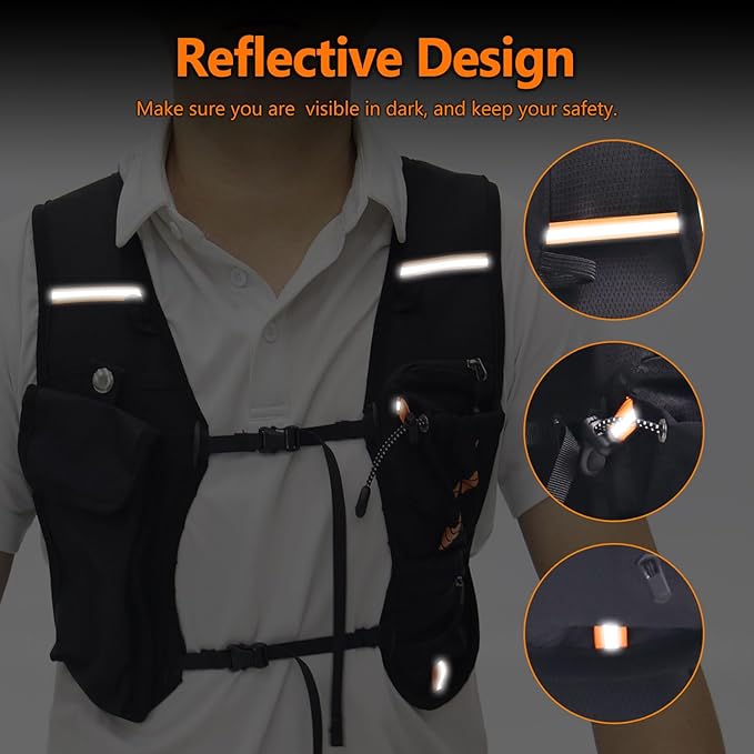 Hydration Backpack with 2L Hydration Bladder, Touch Phone Pocket, Compass, Whistle, Lightweight Breathable Reflective Running Water Backpack for Hiking Hydration Pack for Running Cycling