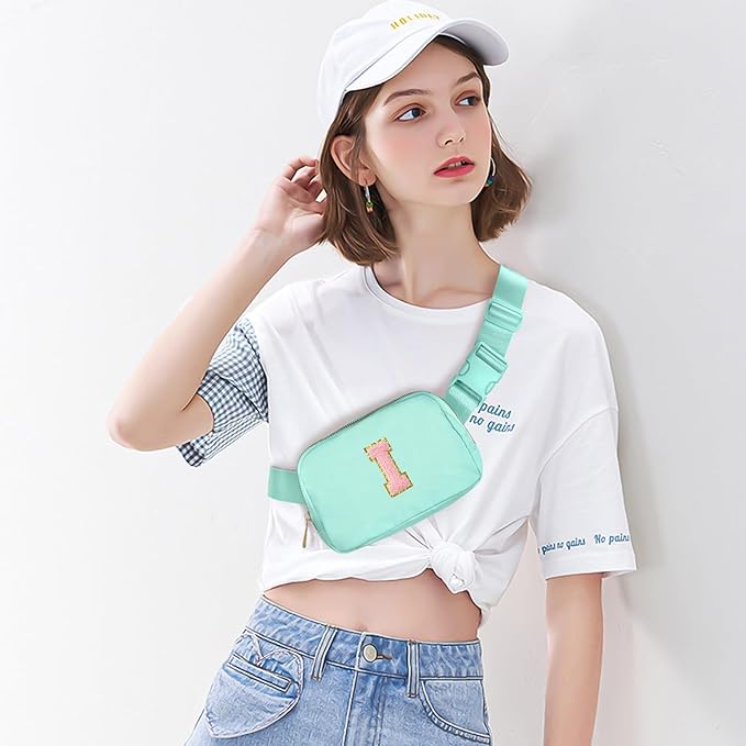 Gitus Belt Bag Fanny Pack Crossbody Bags with Initial Letter Patch Cute Stuff Birthday Gifts for Teenager Girls Trendy Preppy Stuff for Teen Girls Cool Stuff for Teens (Mint Green-I)