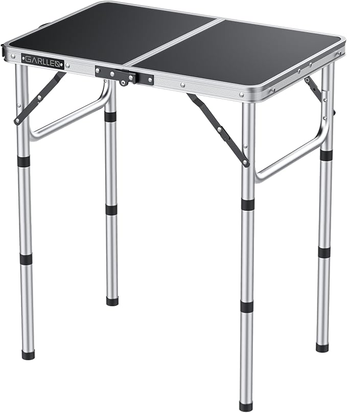 GARLLEN 2ft Folding Camping Table, Portable Picnic Table with 3 Adjustable Height, Lightweight Aluminum Outdoor Table for BBQ, Camping, Dinning, 22.8" L x 15.7" W, Silver