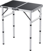 GARLLEN 2ft Folding Camping Table, Portable Picnic Table with 3 Adjustable Height, Lightweight Aluminum Outdoor Table for BBQ, Camping, Dinning, 22.8" L x 15.7" W, Silver
