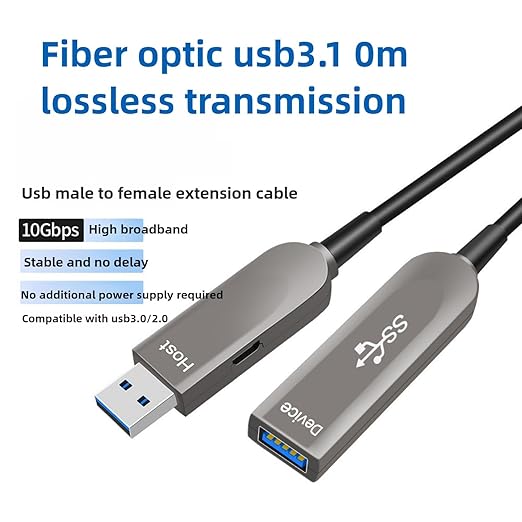 164ft/50m USB Am to Af Fiber Optic Data Cable, 10Gbps Long Distance Data Transfer USB 3.1 Am to Af, for VR, Camera, PC, Laptop, Webcam, Printer, Webcam etc.