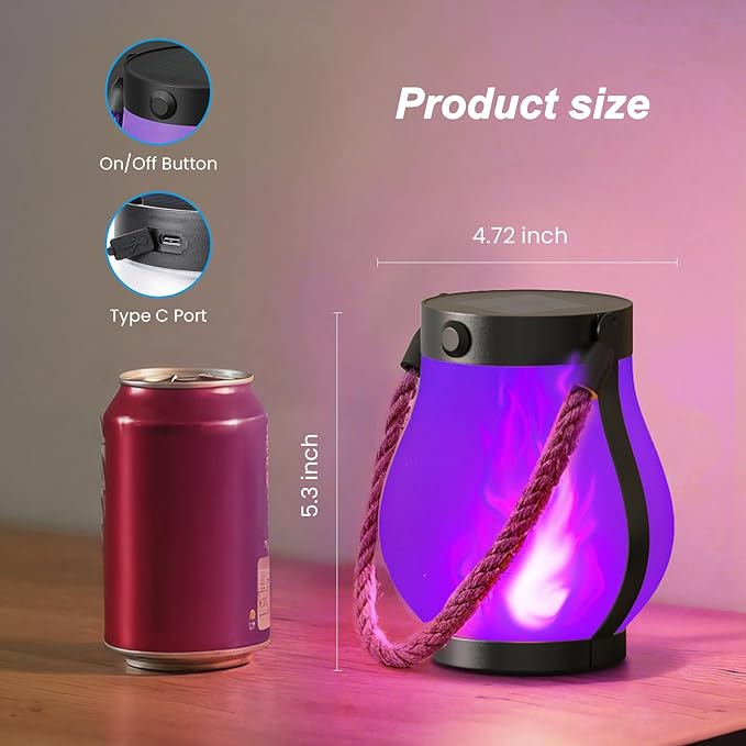 Hompavo Gen2 Solar Lanterns Outdoor Waterproof with Realistic Flickering Flame, Dual Charging (USB/Solar) & 2 Modes - Decorative Hanging/Table Lights for Patio Garden Porch Halloween Decor, 2/Purple