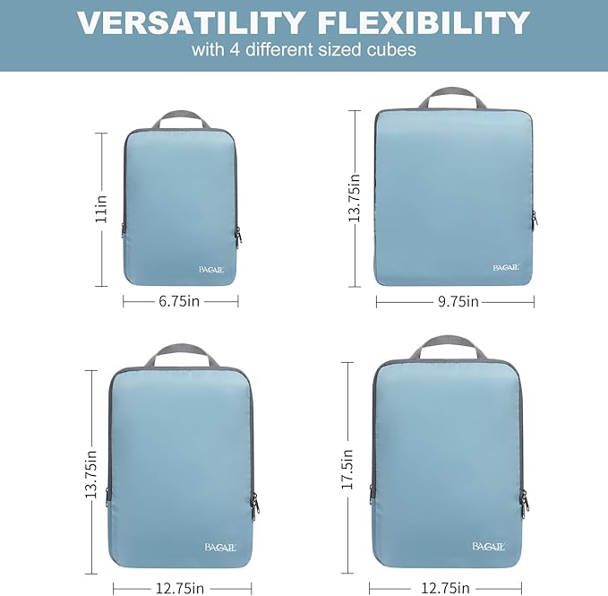 BAGAIL 4 Set/6 Set/8 Set Compression Packing Cubes Travel Accessories Expandable Packing Organizers (Cloth Pattern, 4-Dusty Blue)