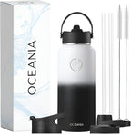 Oceania Flask 32oz Stainless Steel Water Bottles | Modern, Leakproof, Vacuum Insulated with 3 Lids, 3 Straws & 2 Straw Cleaning Brushes | Simple Lightweight Camping & Hiking Hydration Canteens