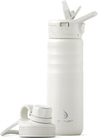 IDEUS Insulated Stainless Steel Water Bottle with 2 Leak-Proof Lids, Thermal Water Flask for Hiking Biking, 24oz, White