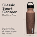 Corkcicle Sport Canteen - Keeps Drinks Cold 25 Hours - Stainless Steel Water Bottle - Triple-Insulated - Spill-Proof - Summer Drinkware Gift - Keeps Drinks Ice Cold - 20 oz - Walnut Wood