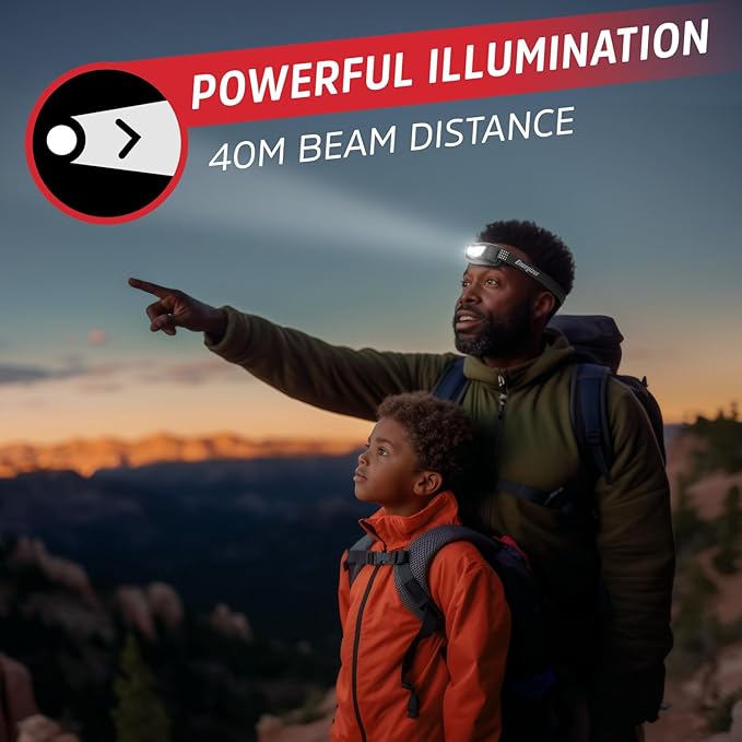 Energizer Universal Plus LED Headlamp, Lightweight Bright Headlamp for Outdoors, Camping and Emergency Light for Adults and Kids, Includes Batteries, Pack of 2