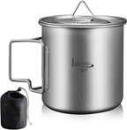Titanium Pot with Lid, Lightweight Camping Pot with Foldable Handles, Portable Titanium Cooking Pot, Backpacking Pot Titanium Cookware with Carry Bag