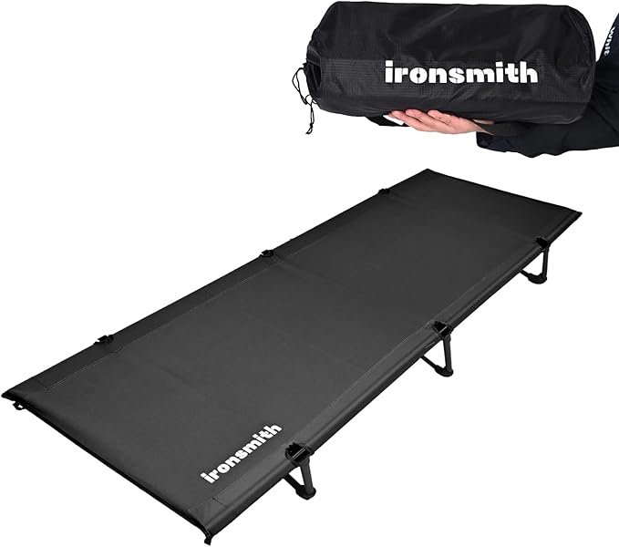 Camping Cot, Portable Camping Bed for Adults Children,Ironsmith Foldable Sleeping cots for Hiking,Camping,Travel,Support 330LB,Foldable Bed for Office nap (Black)