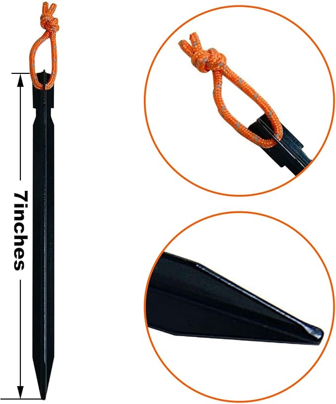 12 Pack Tent Stakes, 7075 Ground Metal Camping Aluminum Tent Pegs, Lightweight Tent Stakes Heavy Duty Spikes Camping Accessories