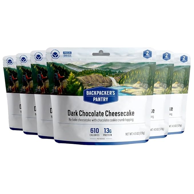 Backpacker's Pantry Dark Chocolate Cheesecake Mix, 2 Servings Per Pouch (6 Count), Freeze Dried Food, 6 Grams of Protein, Vegetarian