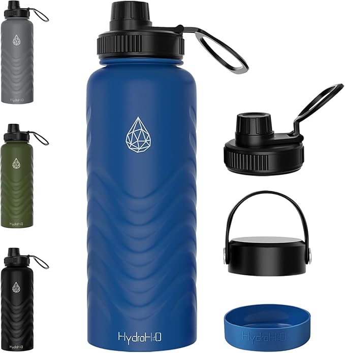 24oz Stainless Steel Insulated Water Bottle, 48H Ice Cold & 24H Hot, Leak-Proof Wide Mouth Lids (Straw & Spout), BPA-Free Bottles, Mens Water Bottle for Gym, Hiking, Travel - Blue