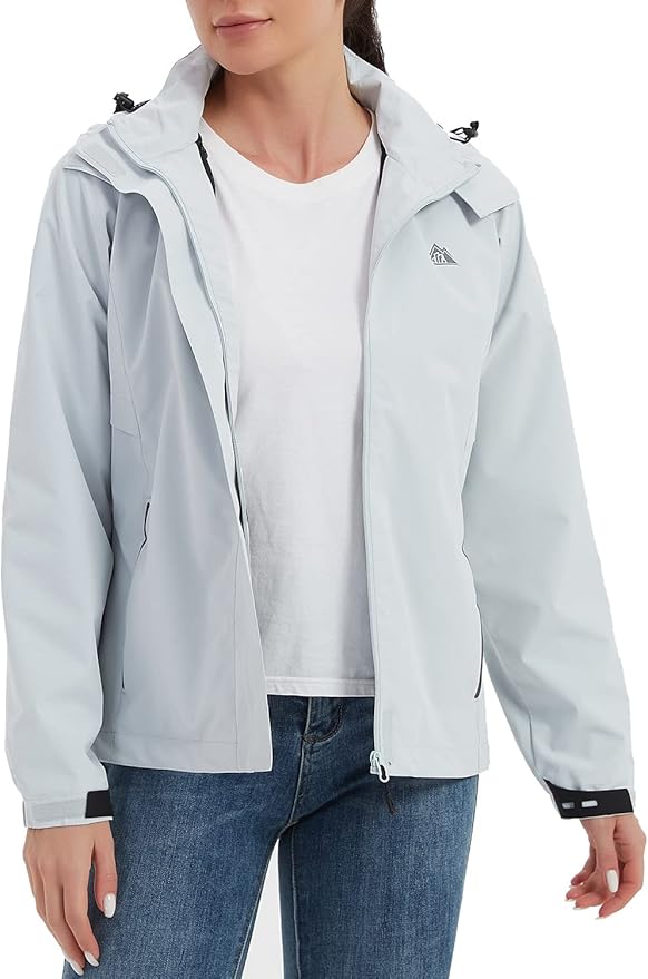 MOERDENG Women's Waterproof Rain Jacket Lightweight Raincoat Hooded Hiking Jacket Softshell Windbreaker
