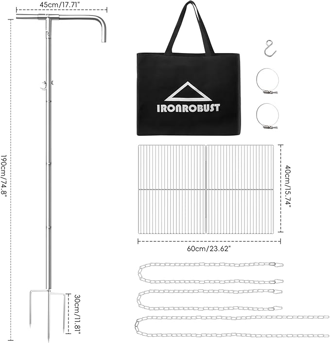 Stainless Steel Campfire Grill - Adjustable Height,360° Rotatable & Foldable Camp Fire Cooking Equipment,Heavy Duty Portable Outdoor Open Flame Grilling Rack for Camping