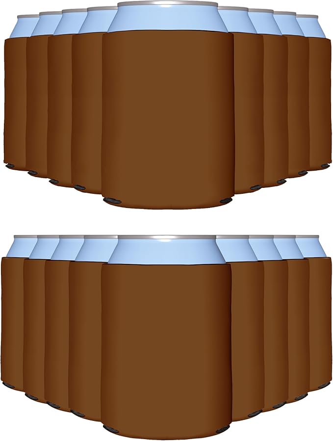 PartyPrints 25 Pack Brown Blank Can Cooler Sleeves, Customizable Bulk Insulated Foam for Beer, Collapsible Plain Drink Holder, Cold Soda Insulator, 12oz Regular, 16oz Tall Cans