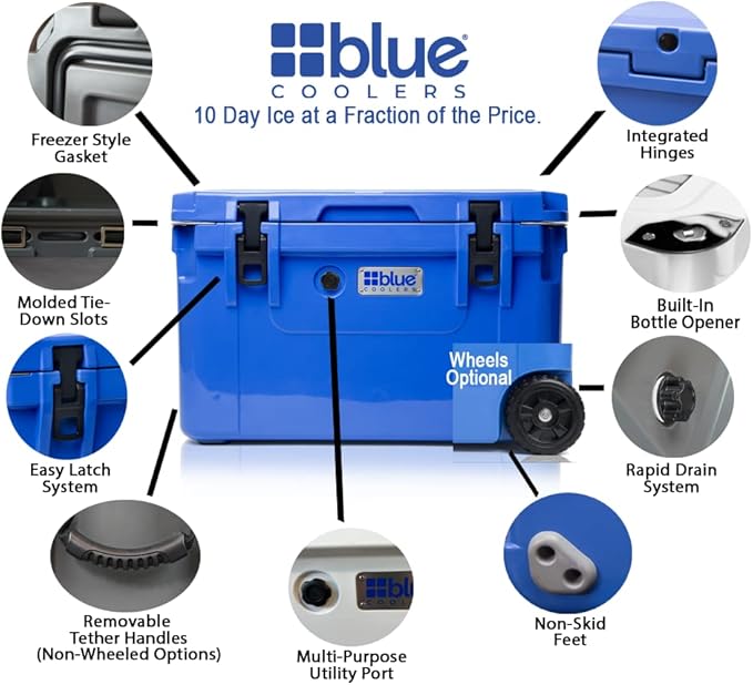 Blue Coolers Ice Vault – 60 Quart Roto-Molded Ice Cooler (Large Ice Chest Holds Ice up to 10 Days)