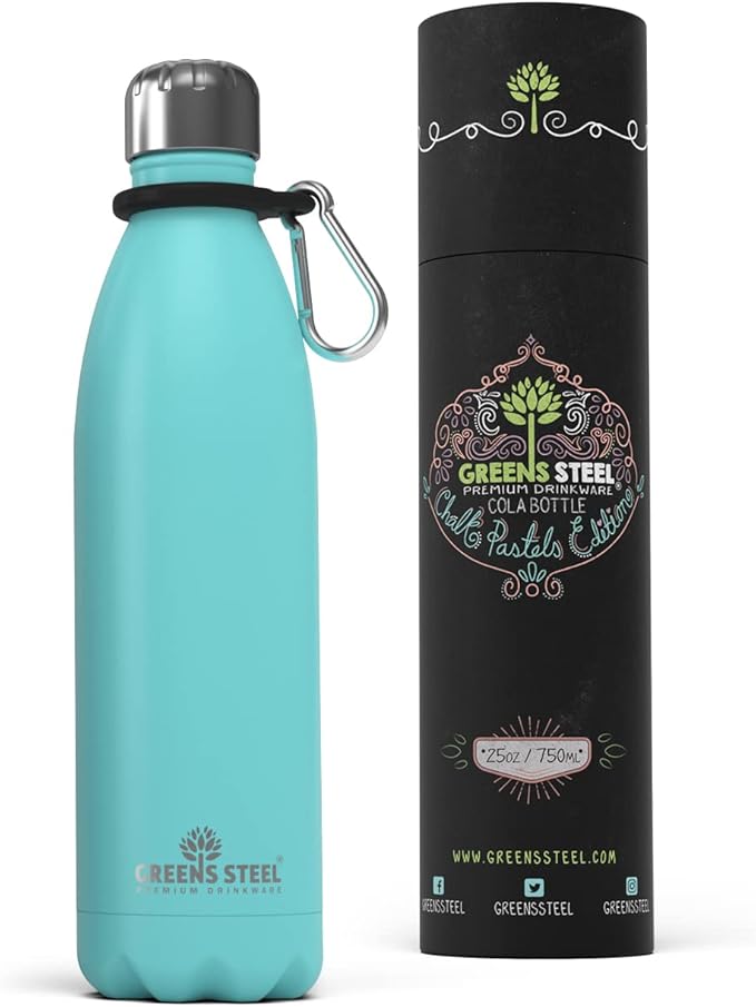 Greens Steel Stainless Steel Water Bottle - 25 oz, Blue | Vacuum Insulated Double Wall with Screw Lid/Leak Proof | Thermal Travel Sports Canteen Coffee Flask