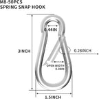 Carabiners Clip Spring Snap Hook,Heavy Duty Galvanized Steel(10&120PcsM6,50PCSM8&30PCSM10) Carabiner,Safety Quick Links Snap Hooks,Spring Clips for Swing Hammock Camping Keychain Outdoor