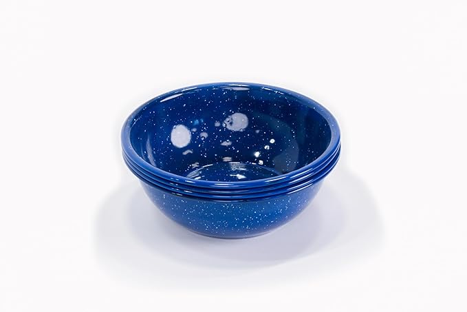 Enamelware for Camping and Backpacking - Enamel Cookware Gear Essentials for Camping and Backpacking (Made by Caddis Sports) (6 Inch Bowl (4 Pack))