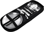 Stainless Steel Outdoor Camping Mess Kits - Includes Forks, Spoons, Knives, Chopsticks, Food Clip, Plates - Portable Cutlery Bag