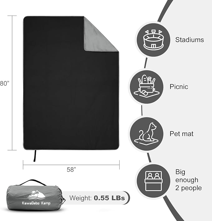 Fleece Waterproof Outdoor Blanket - Windproof Stadium Blanket for Camping, Picnics, and Sports Stay Dry and Comfortable 80"x 58"(Gray)