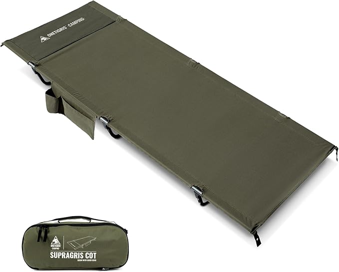 ONETIGRIS SUPRAGRIS Camping Cot, Support Up to 400lbs, Lightweight Comfortable Folding Bed for Camping, Hiking, Backpacking, Travel, Car Trips, Office Nap (Ranger Green)