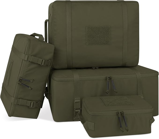 PETAC GEAR 4 PCS Tactical Modular Packing Cubes with Waterproof Material, Large Capacity Storage Bag, Easy Clean Outdoor Travel Organize Storage Pouches Bags (RG)