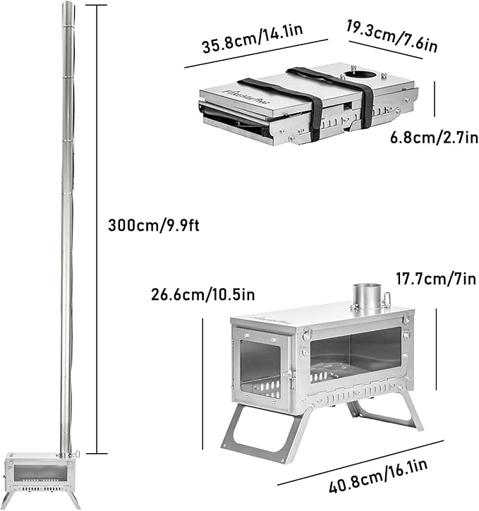 FIREHIKING Ultralight Titanium Stove Thickened TA1 Camping Tent Stove LANK Max Folding Portable Wood Burning Stove