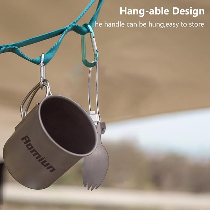 Titanium Camping Cookware Cup/Burner Combination 500ml Titanium Cup with Foldable Handle & Lid Spork Spoon Alcohol Stove Windscreen, Camping Cooking Stove and Cup Set for Backpacking