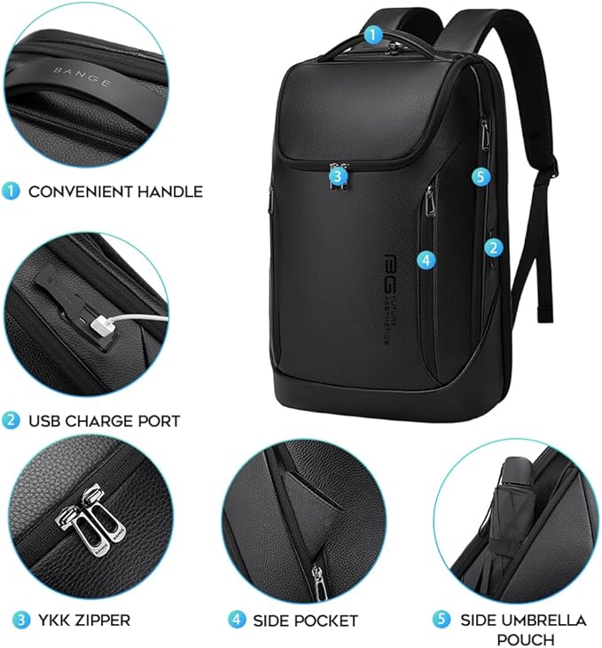 BANGE Business Smart Backpack Waterproof fit 15.6 Inch Laptop Backpack with USB Charging Port,Travel Durable Backpack