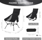 Upgraded Camping Chair, Oversized High Back Low Beach Chair, Lightweight Folding Backpacking Portable Compact Picnic Chair, Black