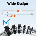 200lb Zip Ties Heavy Duty 18 Inch 350pcs, Large Black Cable Tie, Thick Heat Resistant Zipties, Big Wide Wire Ties, Industrial Tie Wraps for Outdoor Use