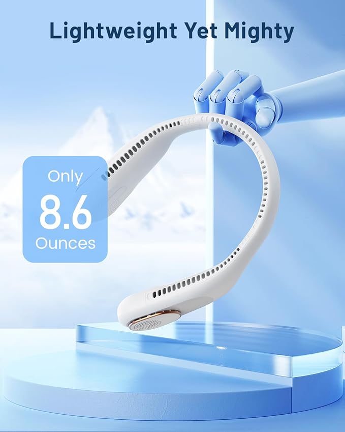 SWEETFULL Portable Neck Fan 360° Cooling Bladeless Personal Fan | No Hair Twisting - 4000mAh USB Rechargeable Wearable Fan for Travel, Birthday Gifts for Men, Women, Mom, and Dad