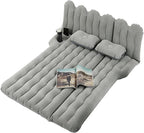 SUV Air Mattress with Cup & Phone Holder, Flocked-Top Inflatable Car Mattress with Two Air Pillows & Electric Air Pump, Ideal SUV Mattress for Camping, Travel, and Road Trips (Grey)