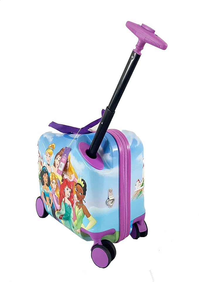 Fast Forward Disney Princess Ride on Suitcase for Kids, 18'' Toddler Carry-On Luggage With Wheels, Cute Lightweight Kids Travel Suitcase Trolley