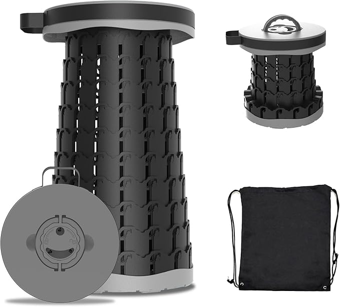 Upgraded Collapsible Stool with Max Load Capacity 330lbs Portable Telescoping & Folding Design Retractable Seat for Camping, Gardening, Fishing & Outdoor Adventures (Grey)